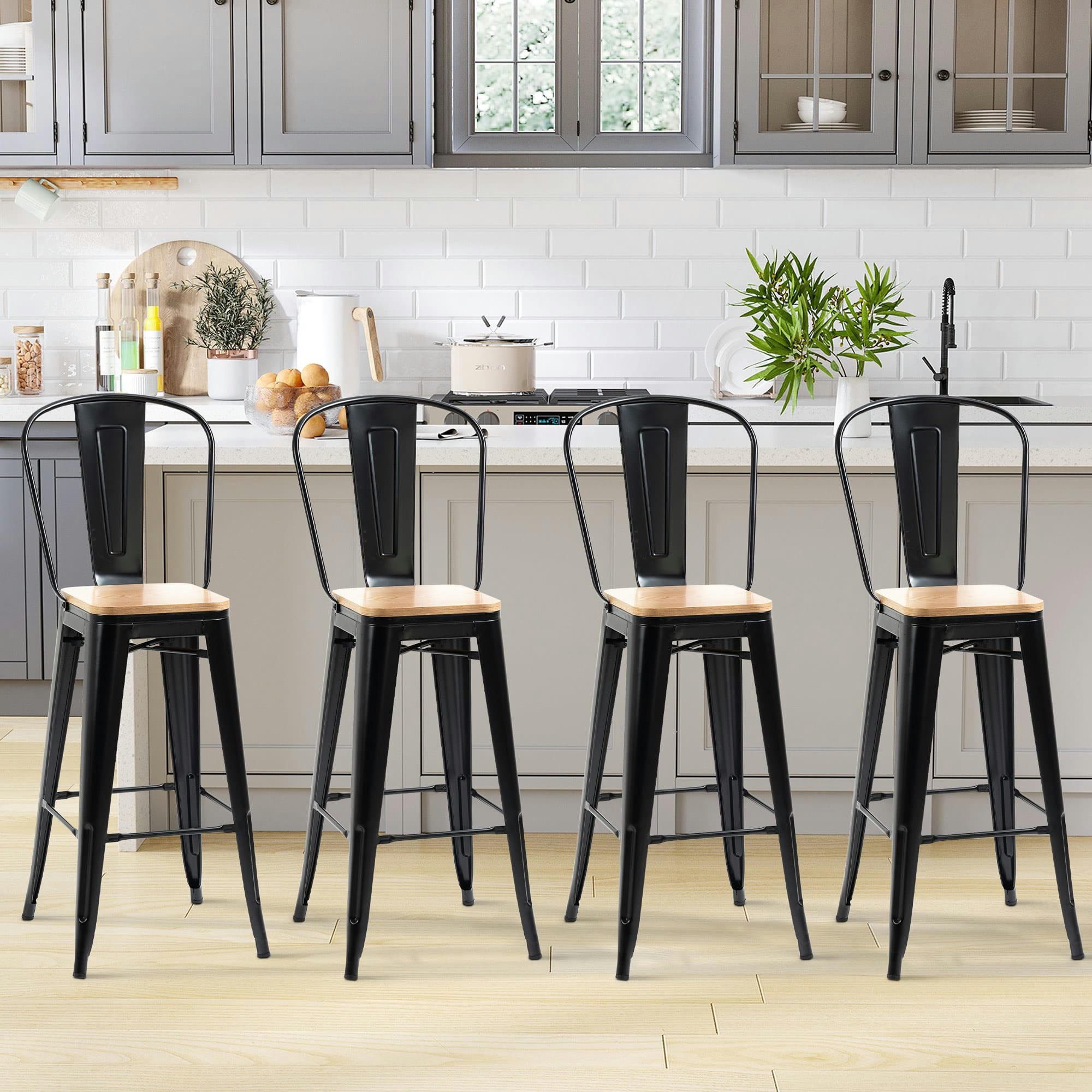 - Lot de 4 tabourets de bar industriel avec dossier repose-pied