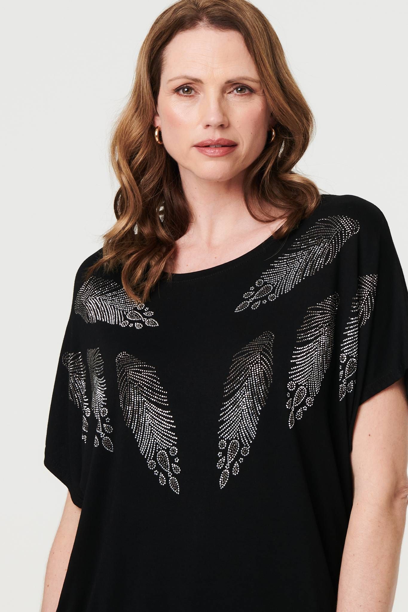 Izabel London Sparkly Feather Print Relaxed T-Shirt