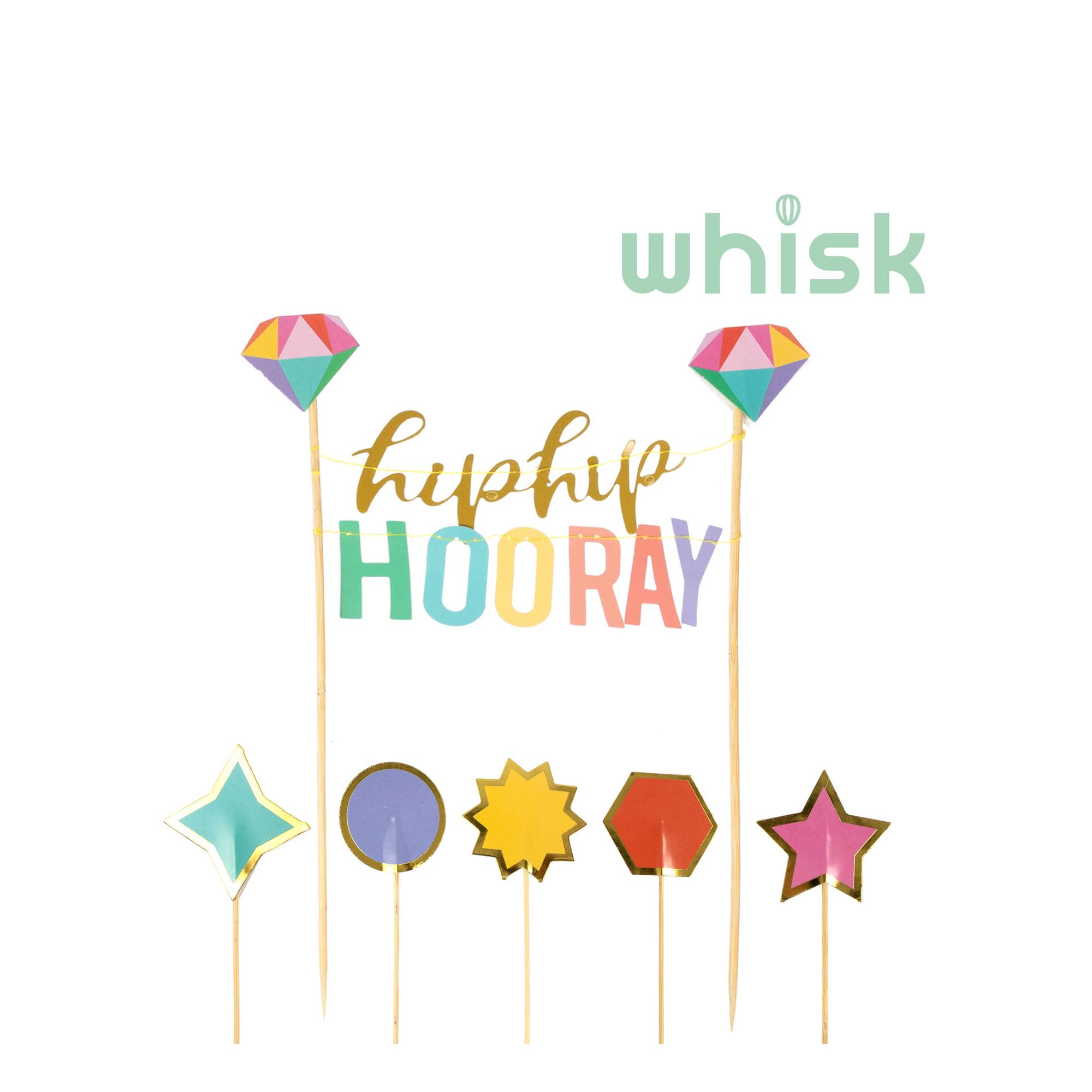 Whisk Hip Hip Hooray Cake Toppers 6 Pieces