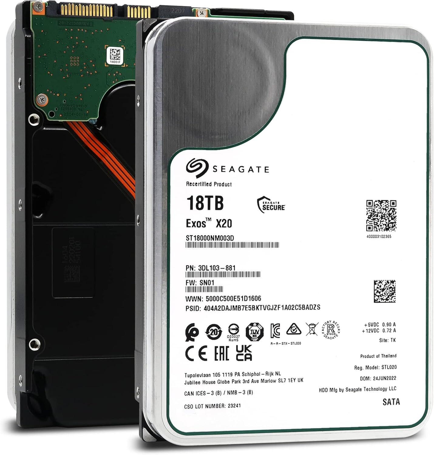 Seagate Exos X20 18TB 7200 RPM 512e SATA 6Gb/s 3.5 Enterprise Hard Drive - ST18000NM003D (Renewed)
