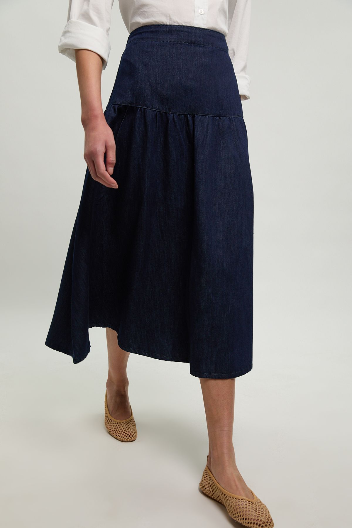 KarenMillen Denim Pleated Full Midi Skirt