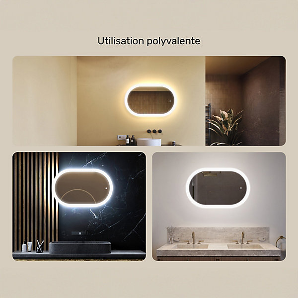 Miroir avec LED Illumination Salle de Bain - ARTFORMA - Ovale - 80x50cm - LED Dual   Interrupteur tactile