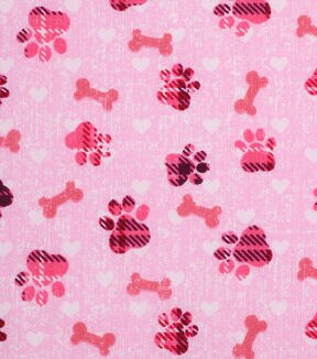 Novelty Cotton Fabric 43 Pink Paw Prints