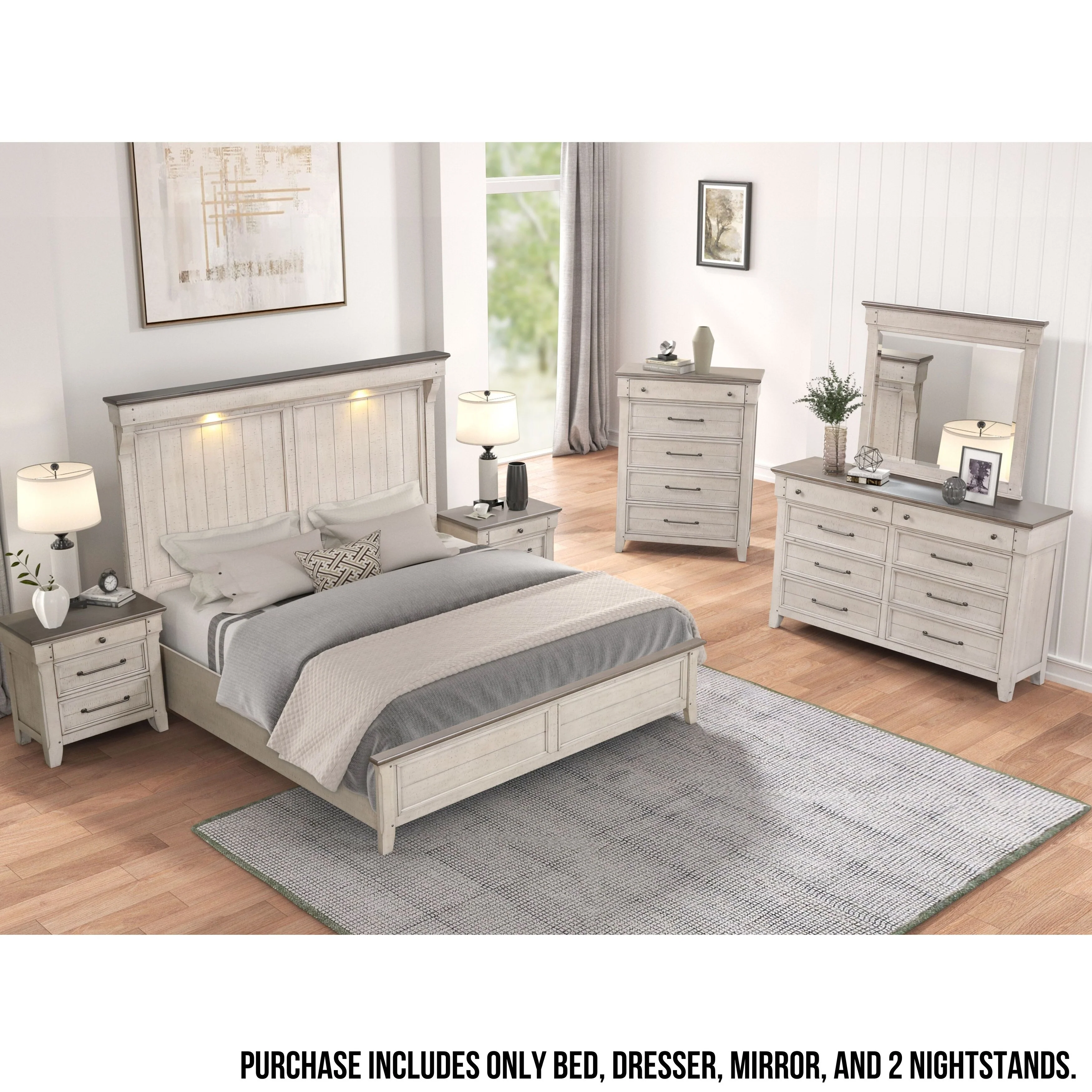 Roundhill Furniture Walcott 5-Piece Bedroom Set with Touch LED Lighting