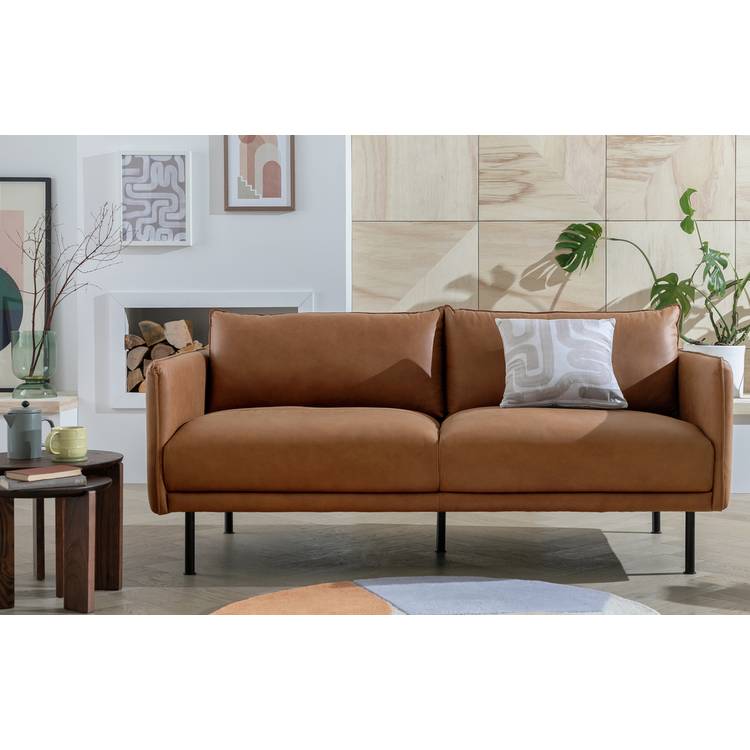 Habitat Moore Leather 3 Seater Sofa - Tan