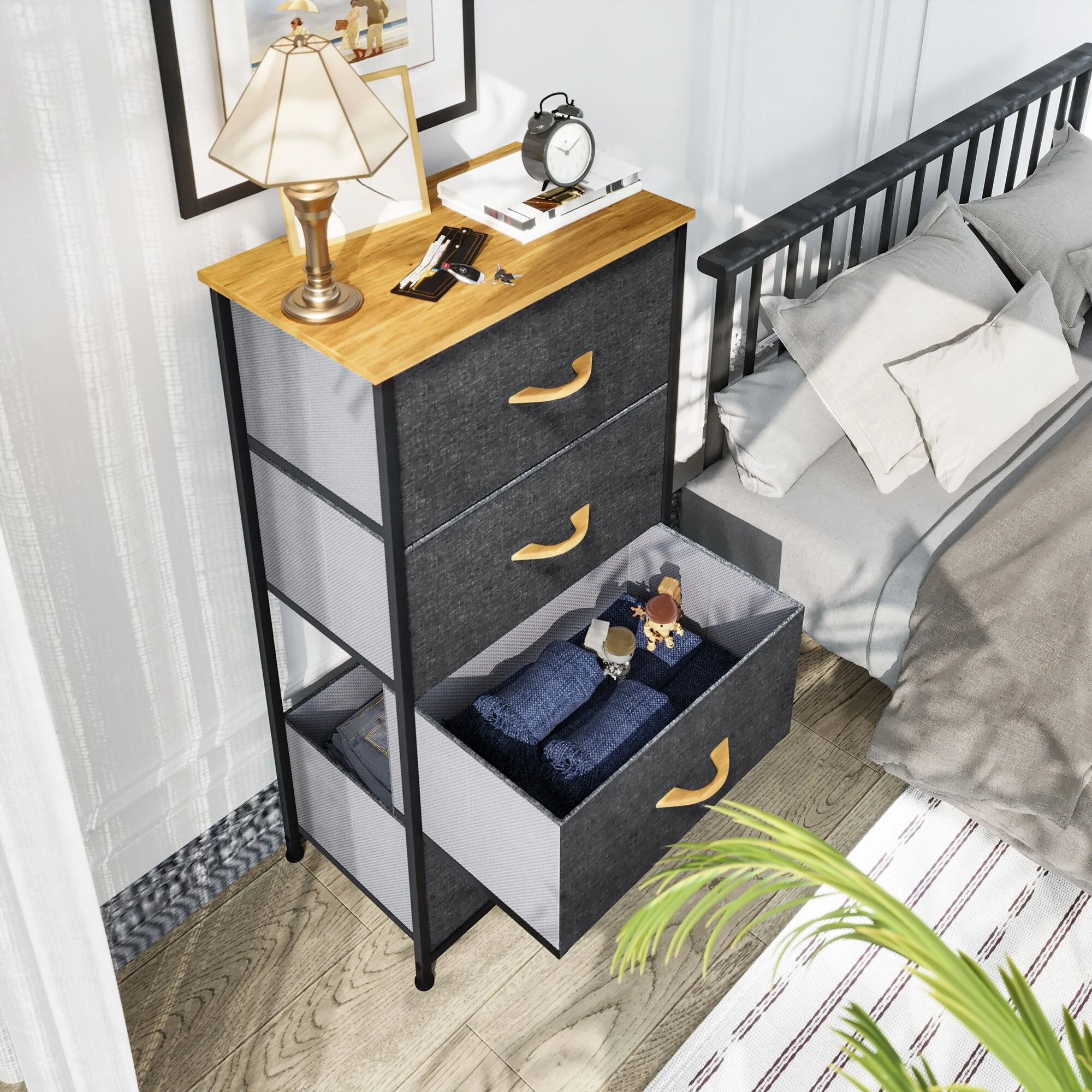 Modern Wide Dresser Storage Tower with 4 Drawers