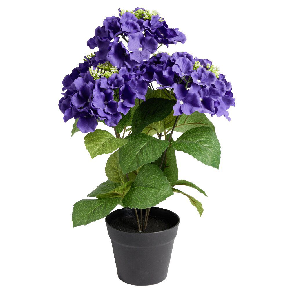 Pot fleur artificielle hortensia violet 5 tiges Ø34xH48cm
