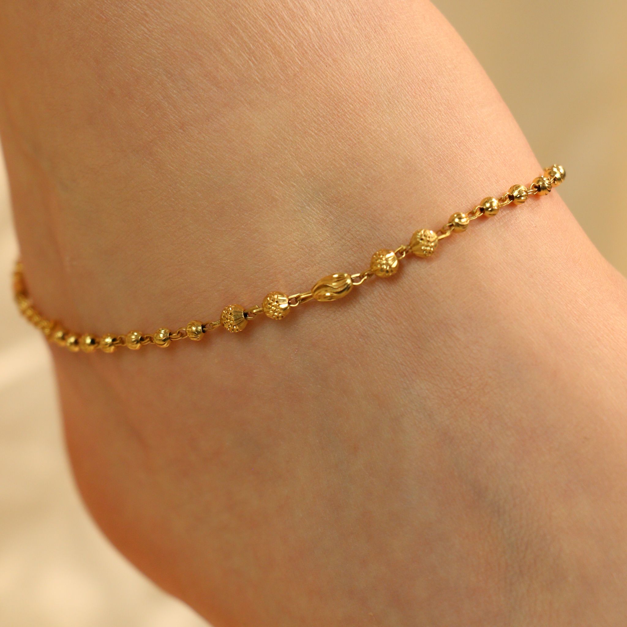 The Colourful Aura Golden Brass Rounds Beaded Minimalist Boho Slim Foot Indian Payal Anklet