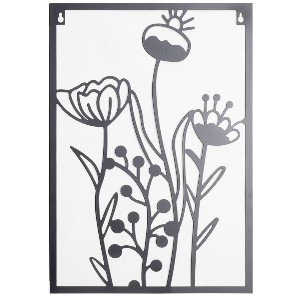 Panneau décoratif mural en métal noir motif floral 28xH40cm