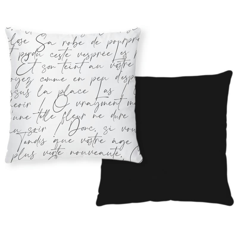 RONSARD - Coussin 40x40cm Noir Poème Romantique