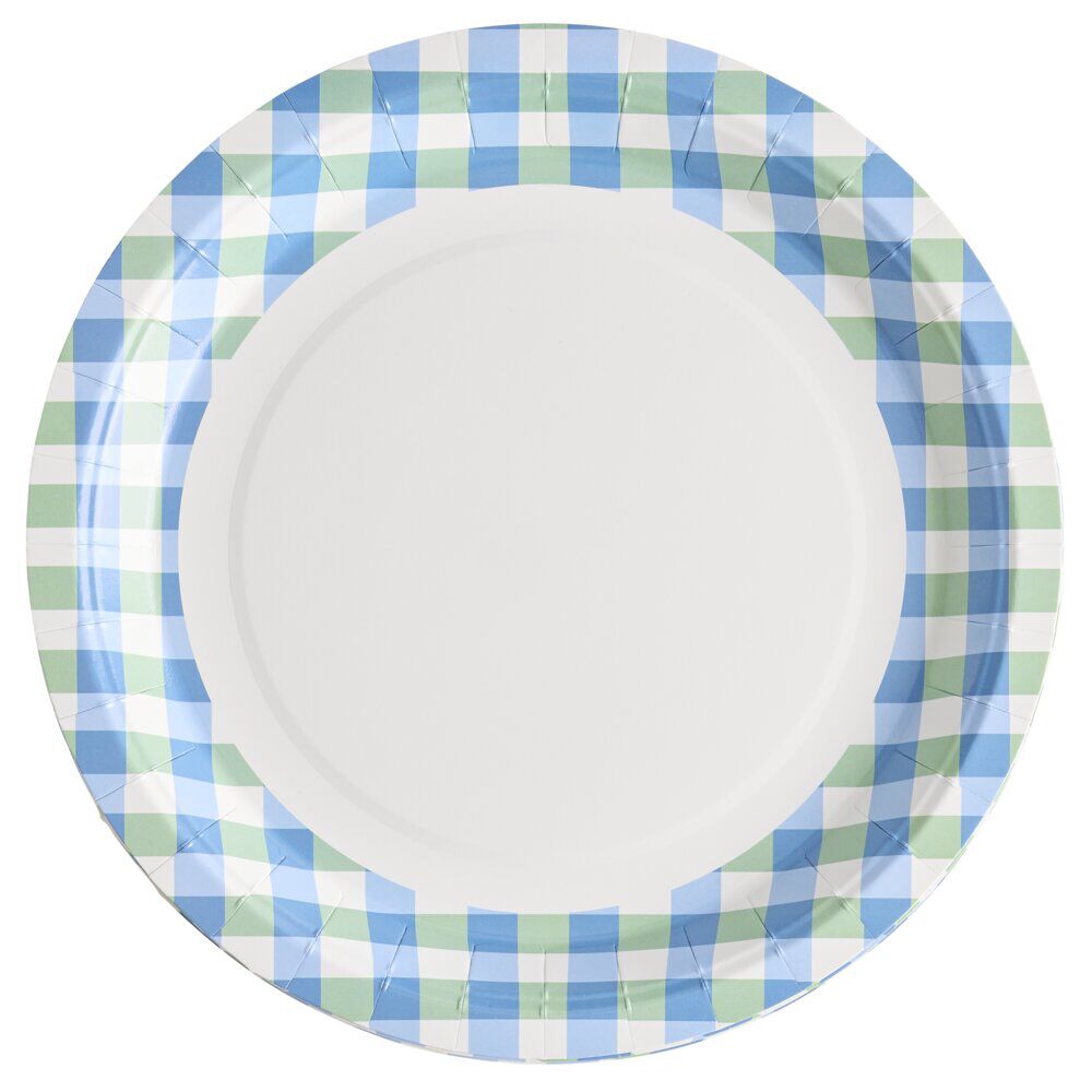 Assiette plate x8 carton motif carreaux blanc et bleu Ø23cm