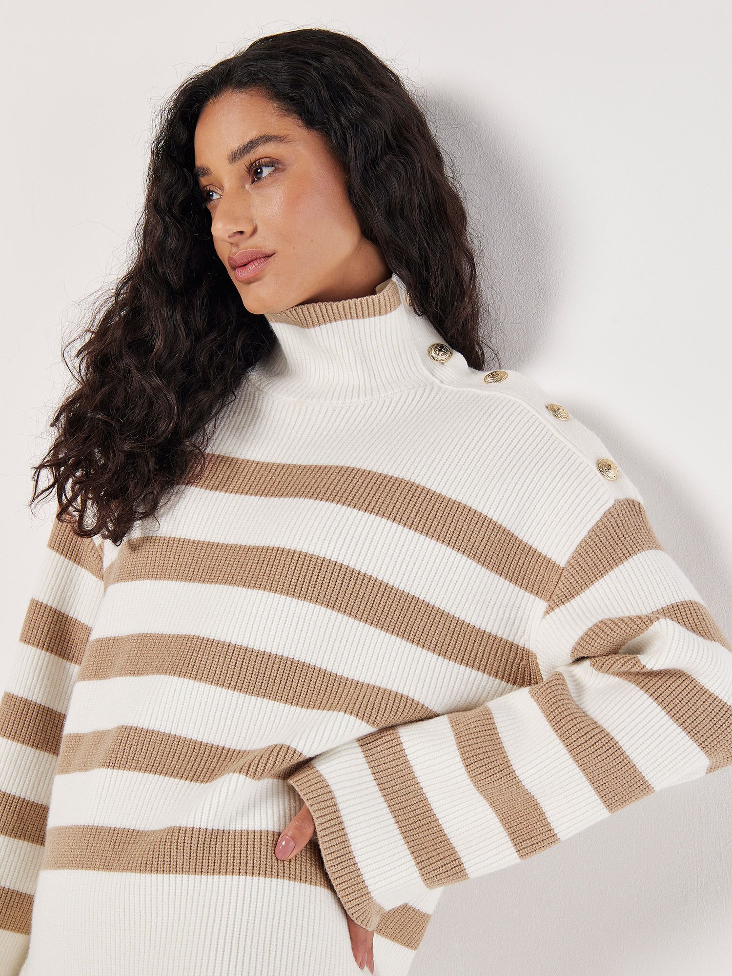 Apricot Button Detail Stripe Jumper