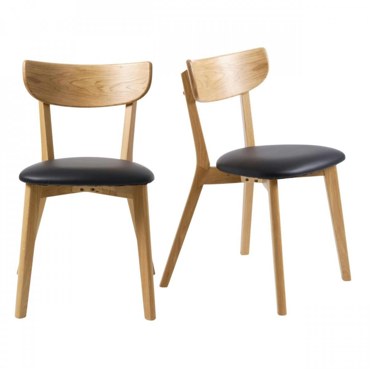 PERLA - Lot de 2 chaises en bois avec coussin noir