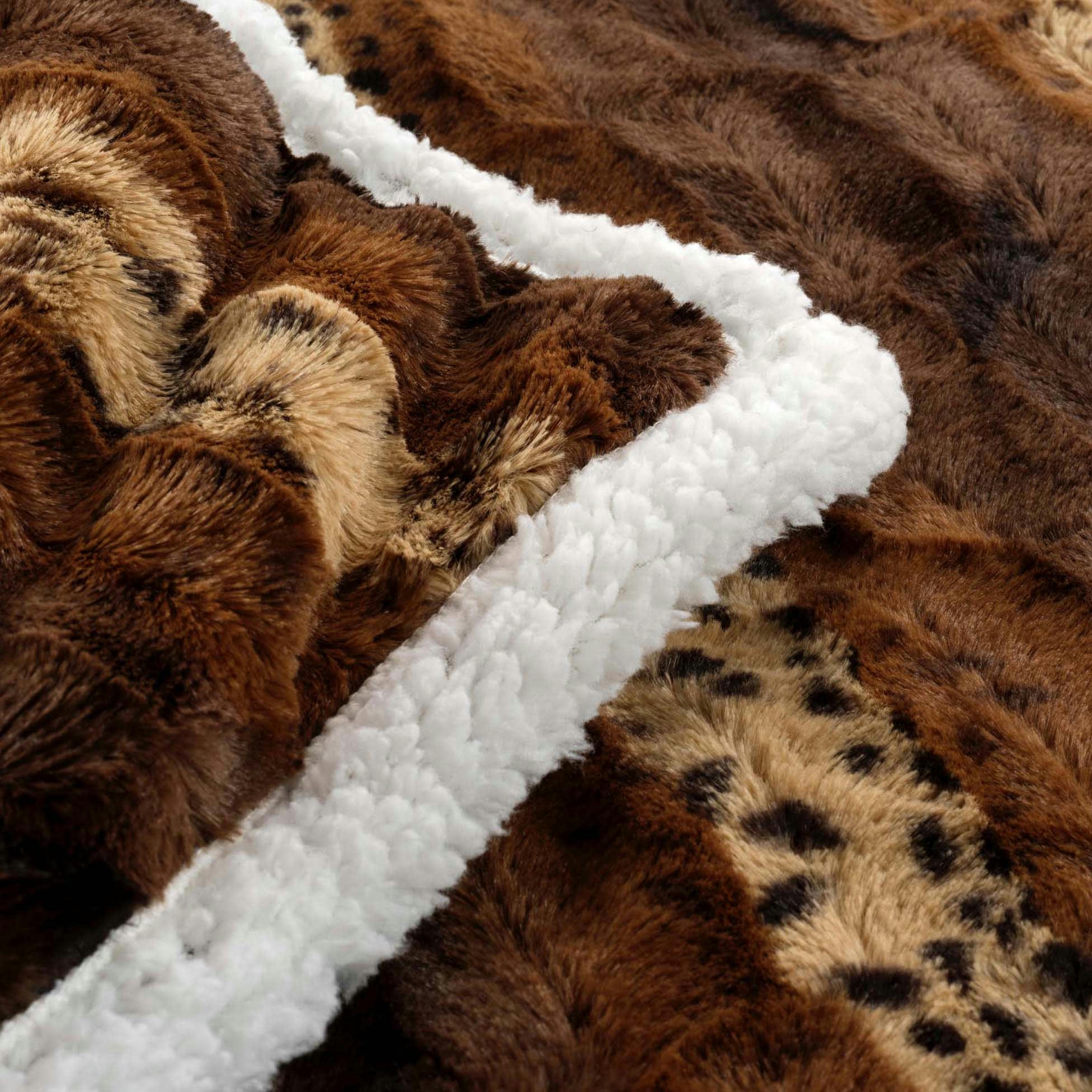 SHERPA - Plaid imitation fourrure grizzli chocolat 125x150cm