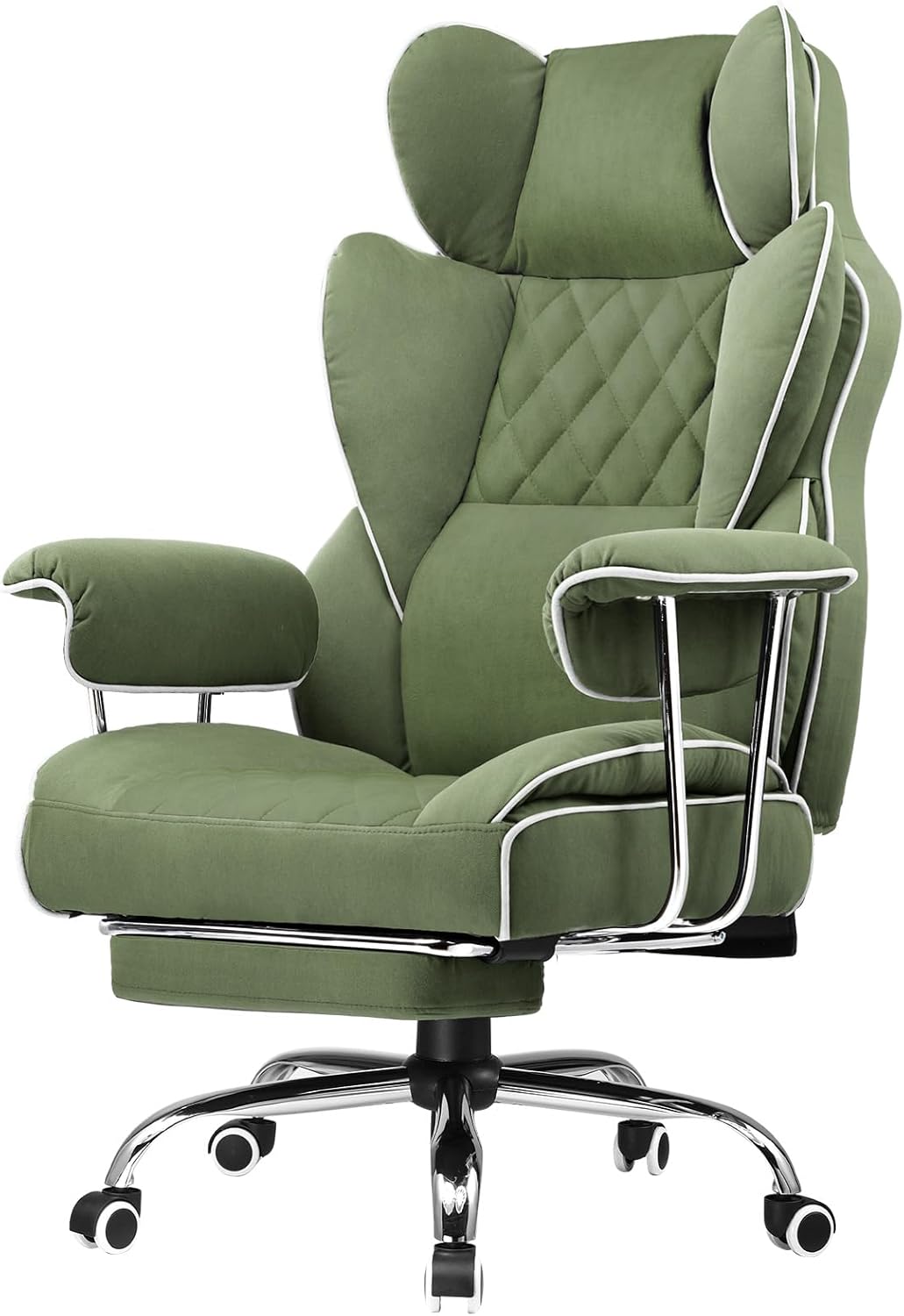 GTPLAYER Gaming Chair,Office Chair with Pocket Spring Lumbar Support, Ergonomic Comfortable Wide Office Desk Computer Chair with Outward Fixed Soft Armrests and Footrest (Fabric, Green)