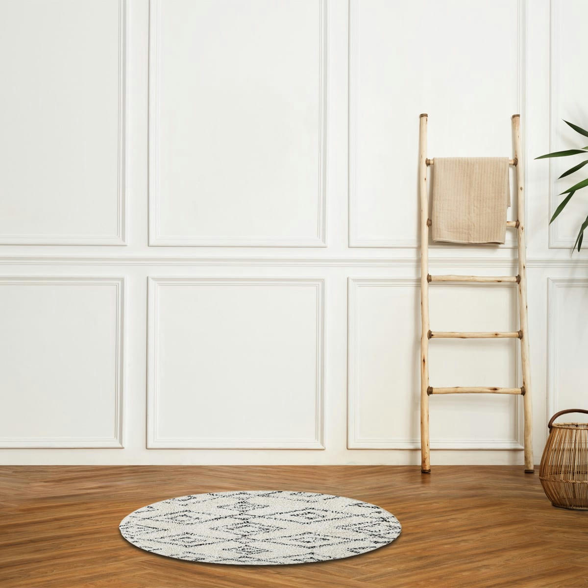 BOHEMIAN - Tapis coton rond fantaisie blanc 70x70cm