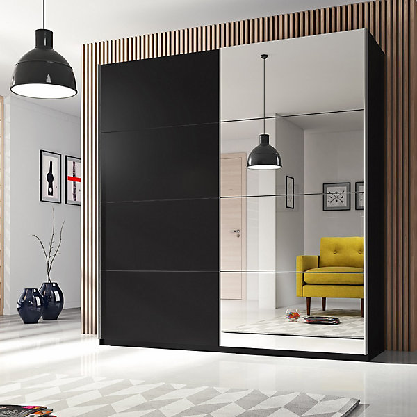 Armoire EOS 2 portes avec miroirs modulables - noir mat - 200 x 61 x 210 cm
