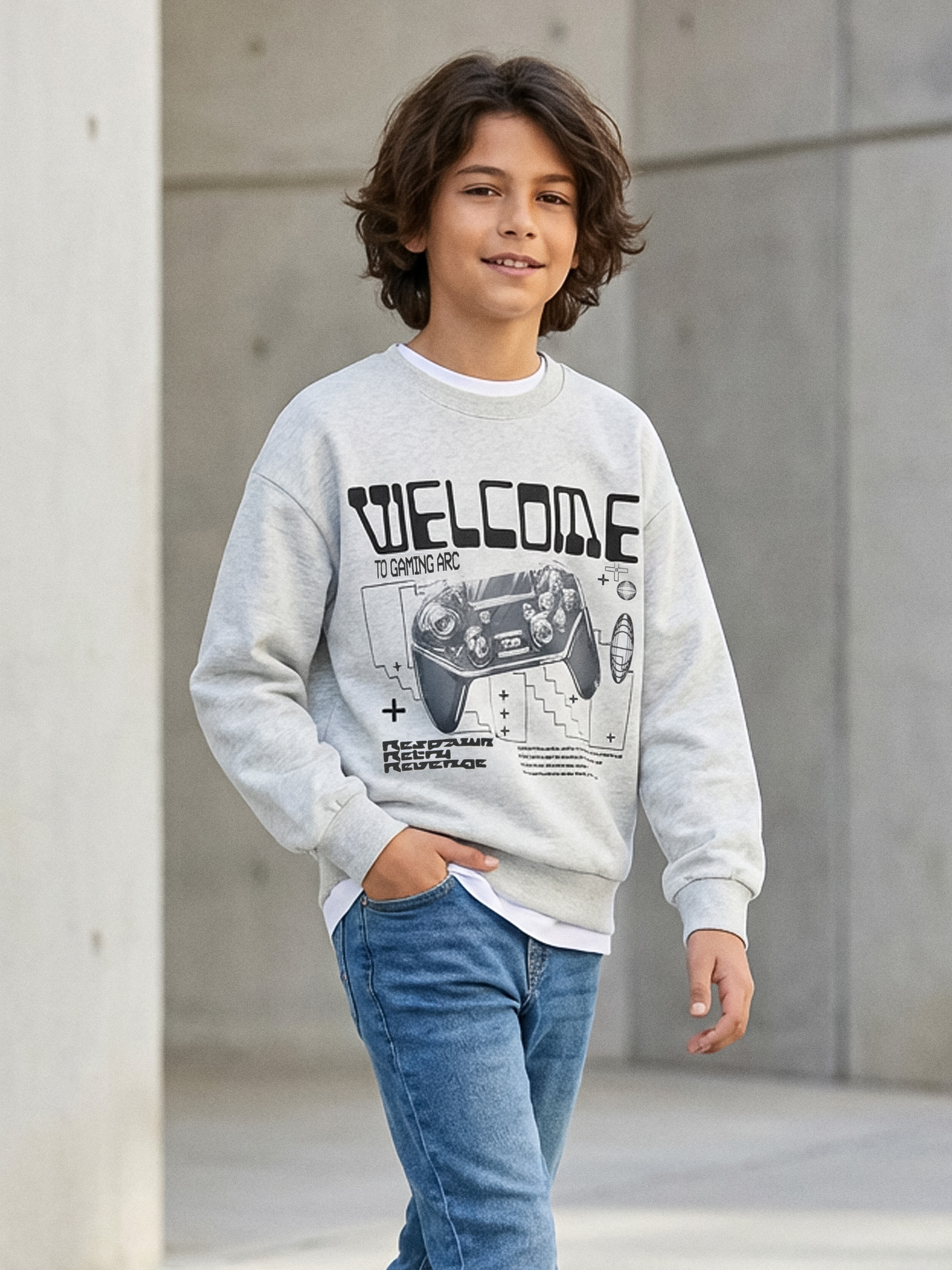 Bluza crewneck z nadrukiem gamingowym