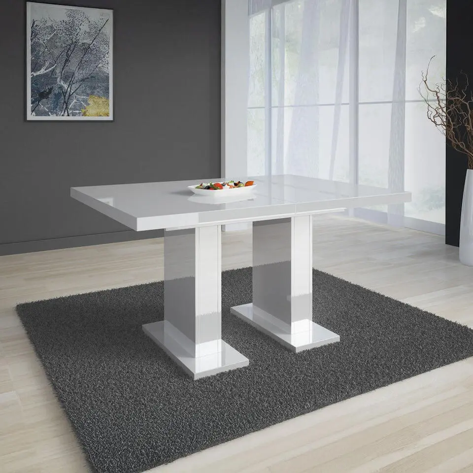 Meubella - Eetkamertafel Glamour - Hoogglans wit 160cm - Uitschuifbaar