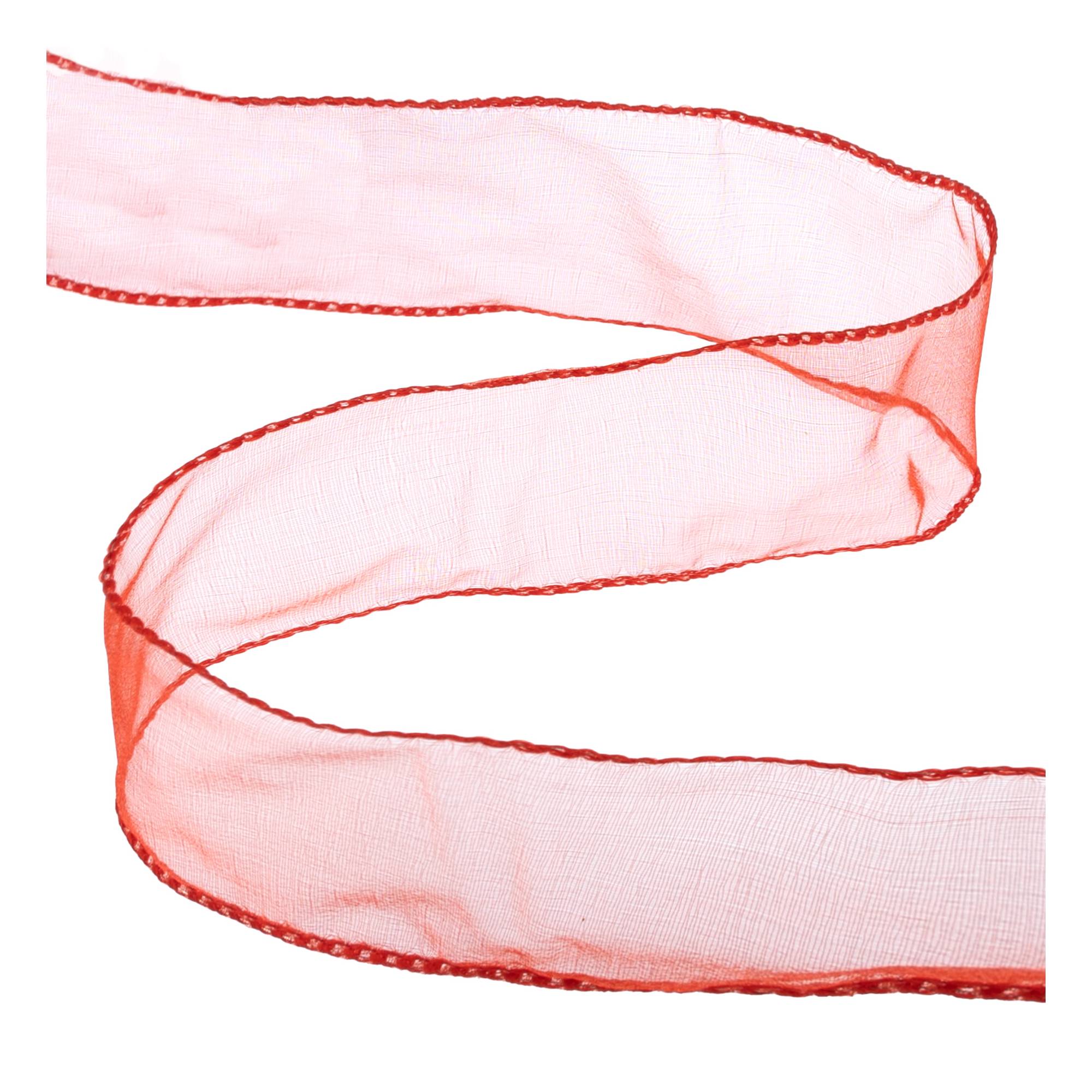 Orange Red Wire Edge Organza Ribbon 63mm x 3m