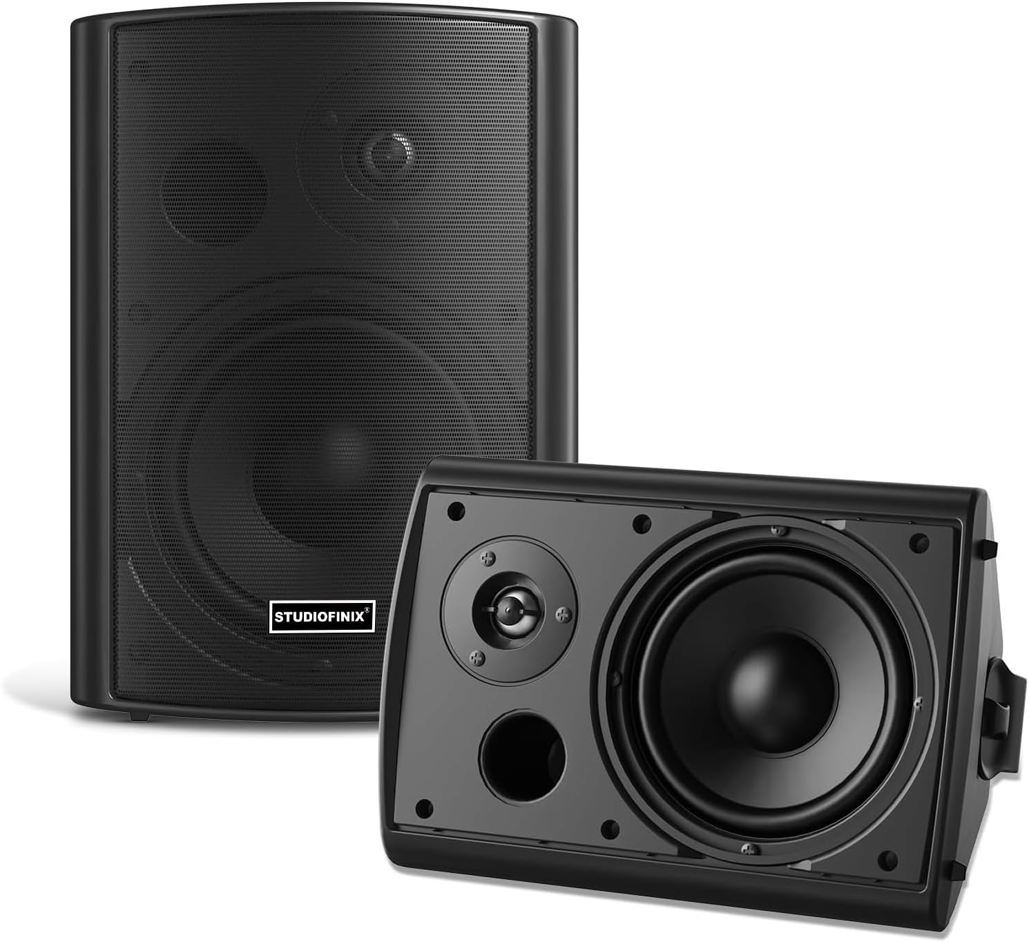 STUDIOFINIX 5.25 Inch 300W Indoor/Outdoor Bluetooth 5.1 Waterproof Wall-Mounted Speakers, Wireless Multi-Speaker Sync with IR Remote, for Patio, Garage, Home, Backyard(501BLE,Black,Pair)