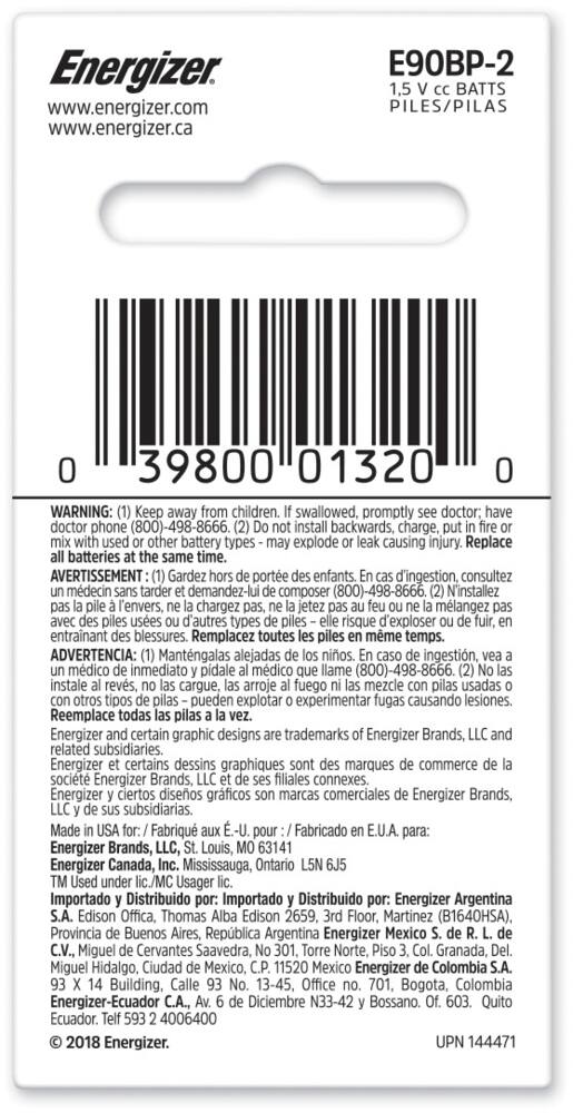 Energizer 2-pk E90 1.5V / 1.5 Volt N Size Alkaline Batteries, Long Lasting