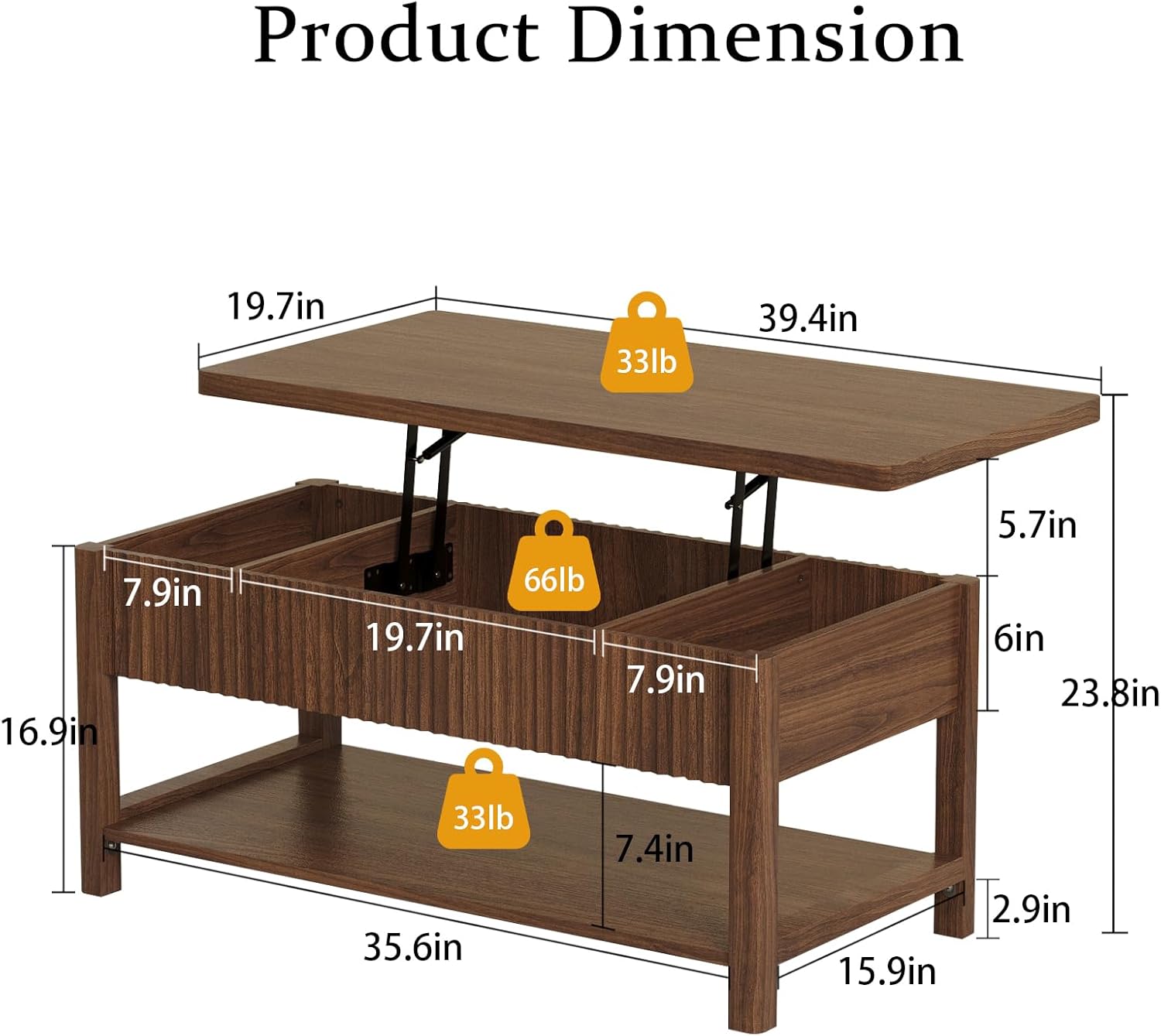 Lift Top Coffee Table with Storage for Living Room, 2-in-1 Modern Center Table & Desk with Hidden Storage Compartment & Open Shelf, Space Saving for Small Space & Apartment (Walnut)