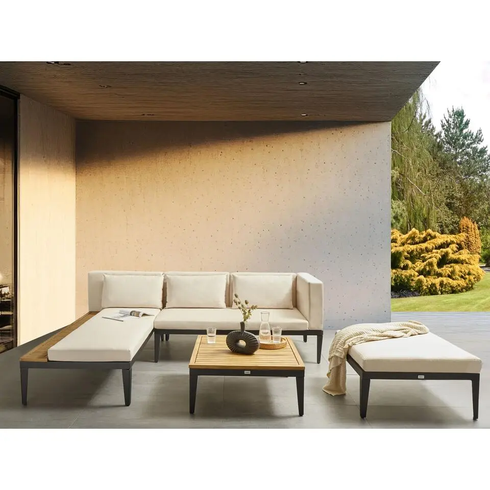 BRACCIANO - Loungeset 3-zits met ottomaan - Lichtbeige - Acaciahout