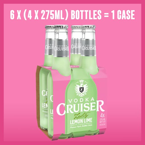 Vodka Cruiser Zesty Lemon/Lime, Refreshing Flavoured Pre-Mixed Vodka Drink, 4.6% ABV, 275mL (Case of 24 Bottles)