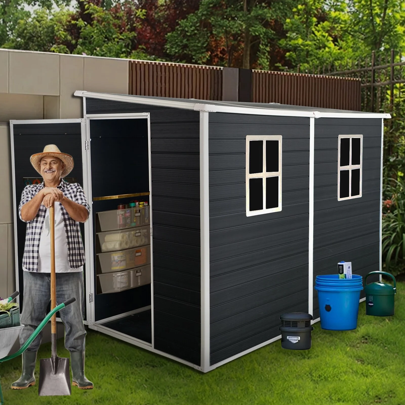 Rust-proof Resin Outdoor Garden Shed with Lockable Door Storage Shed, UV-Protected, Waterproof Tool Shed