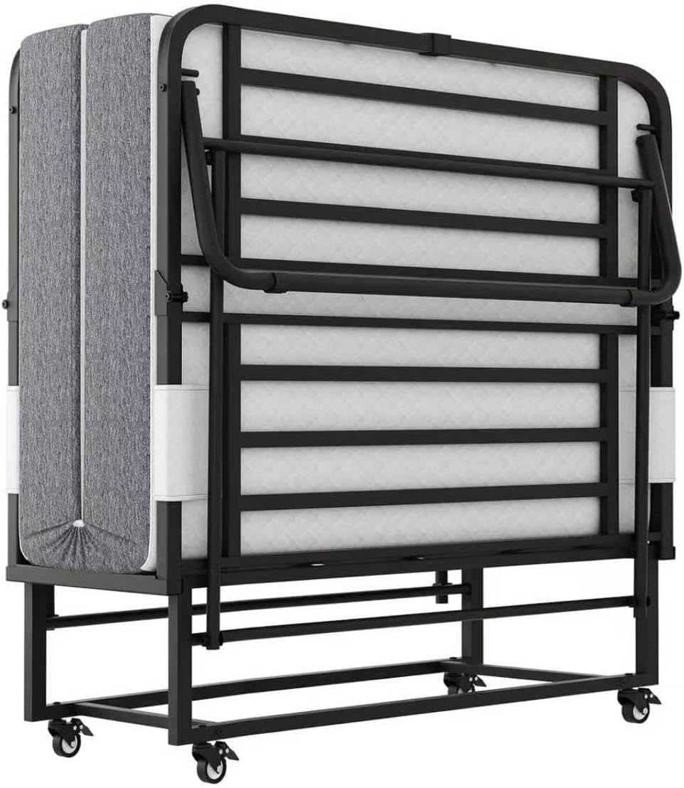 75''x46'' Folding Bed with Mattress for Adults, Large Size Roll Away Bed for Guest, Portable Folded Mattress
