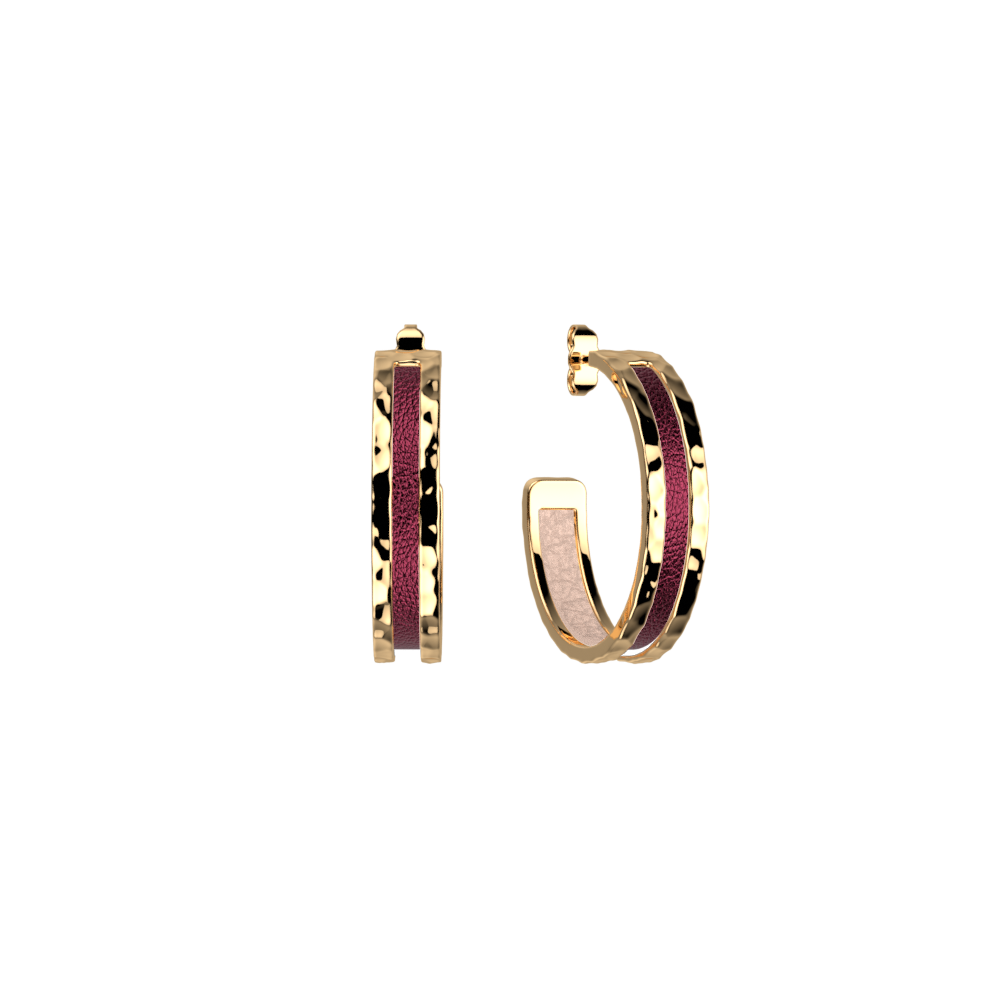 Boucles d'oreilles Pure Martelée, cuirs réversibles Dragée / Grenade