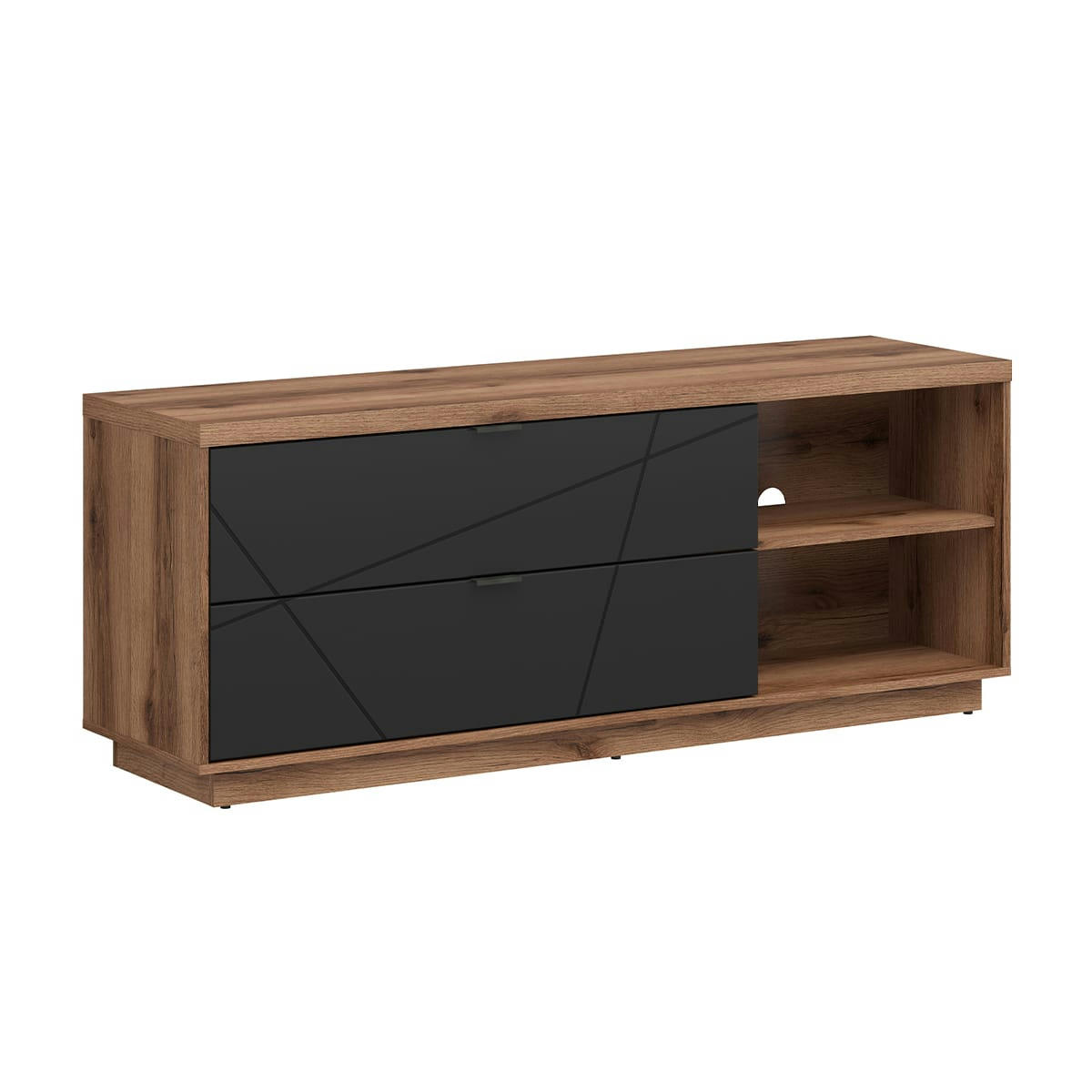 - Meuble tv 2 tiroirs 2 niches 156 cm noir et naturel