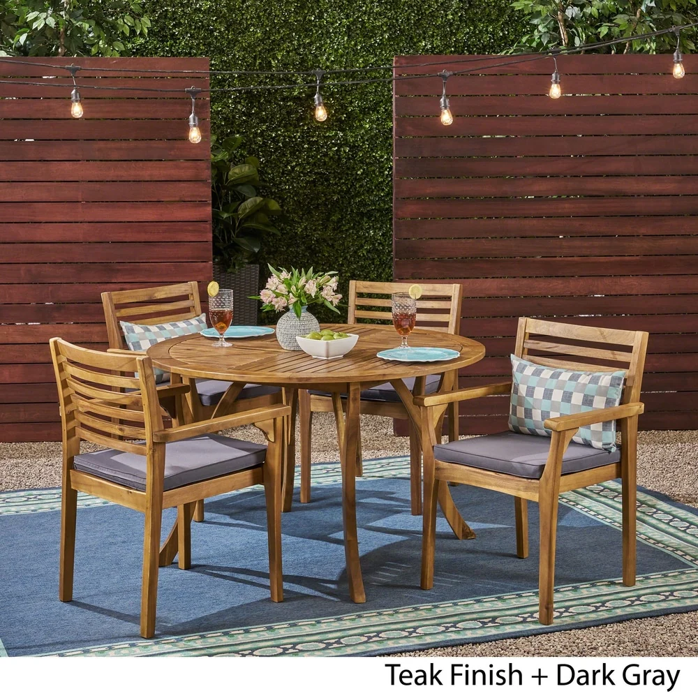 Casa Outdoor 4-Seater 47 Round Acacia Dining Set with Carved Legs by Christopher Knight Home