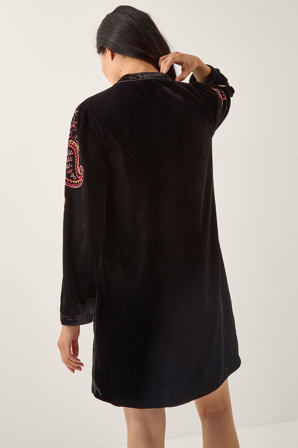 Monsoon Faye Floral Velvet Mini Tunic Dress Black