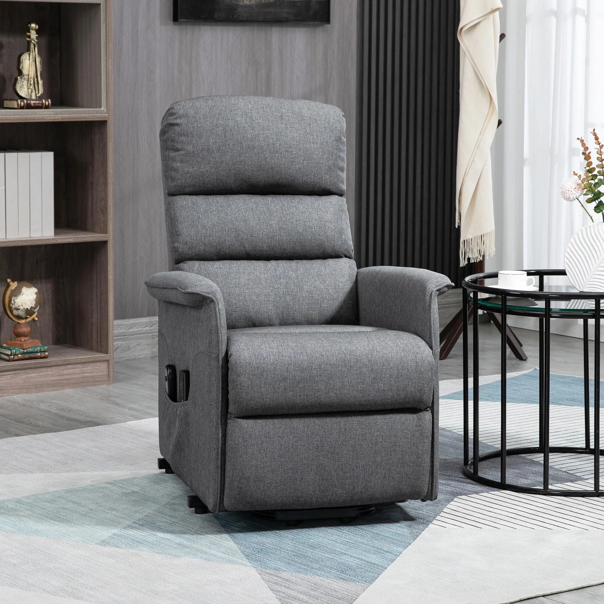 Grey Power Lift Recliner for Seniors featuring Vibration Massage, Remote Control, Side Pockets, Comfortable Fabric Upholstery