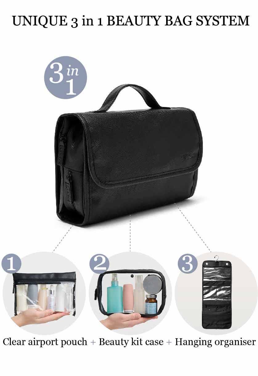 Victoria Green Emma' 3 in 1 Hanging Wash Bag in Black
