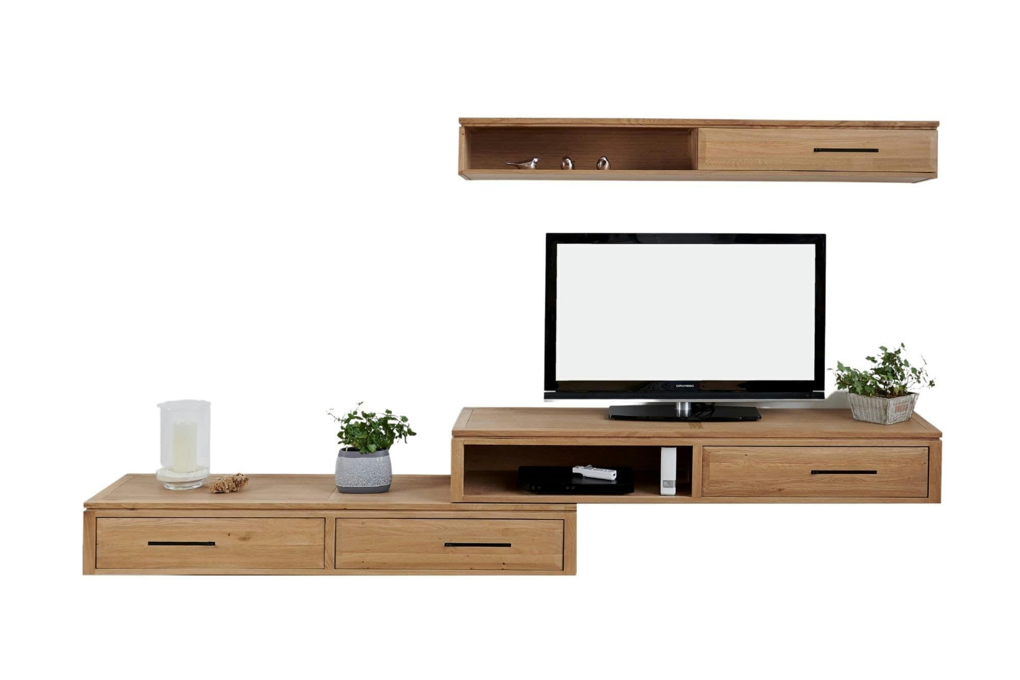 BOSTON - Ensemble meuble TV suspendu en chêne clair 3 éléments
