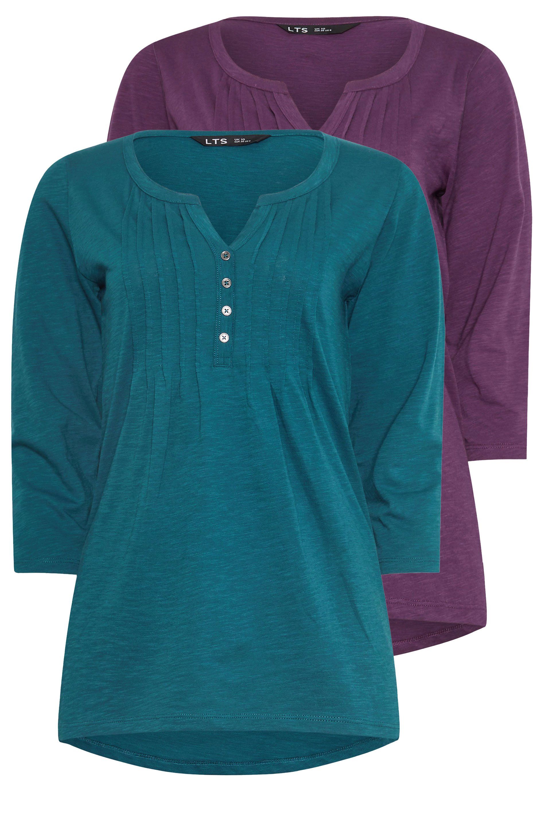 Long Tall Sally Tall 2 Pack Cotton Henley Tops
