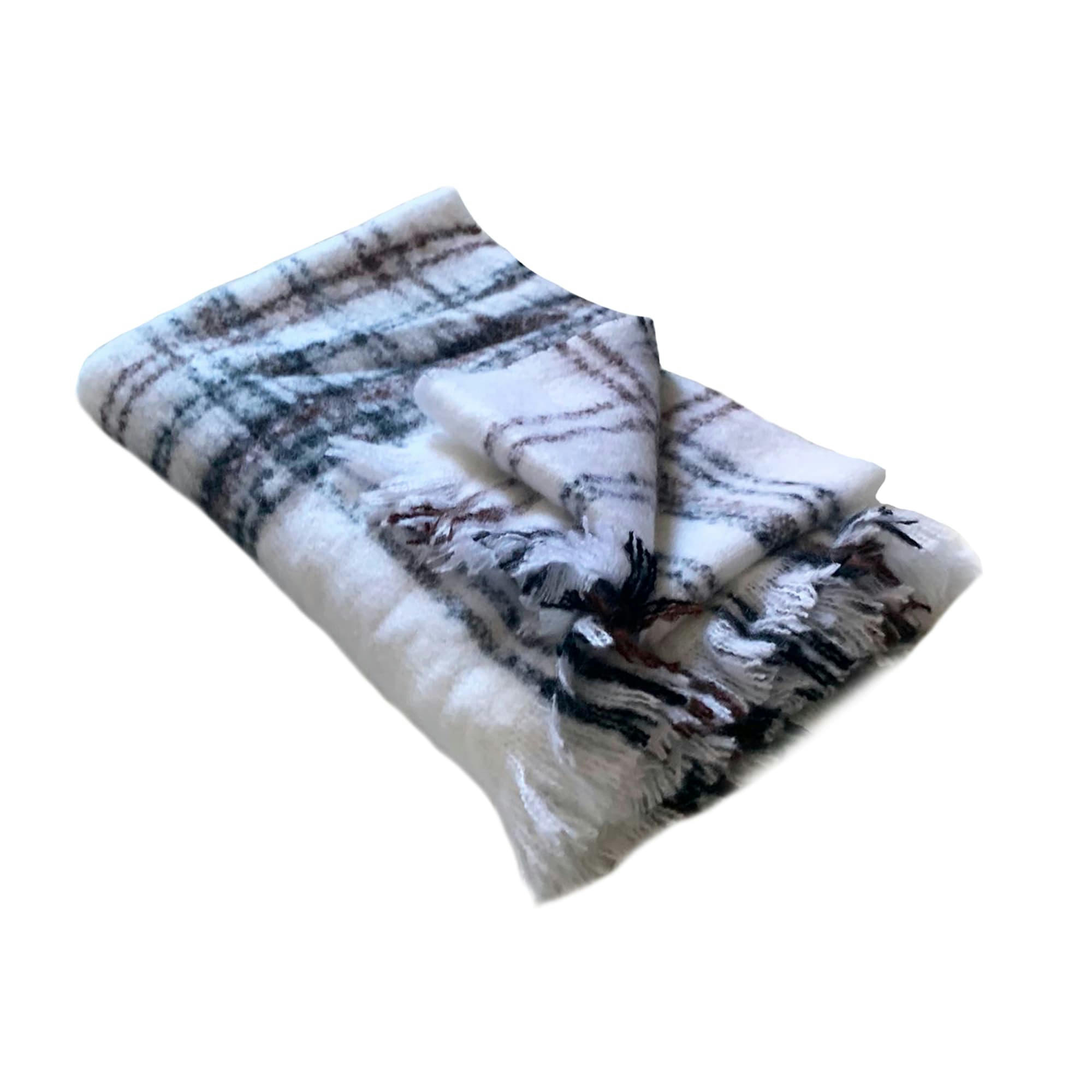 CARREAUX 20% MOHAIR - Plaid carreaux 20% mohair blanc 120x180cm