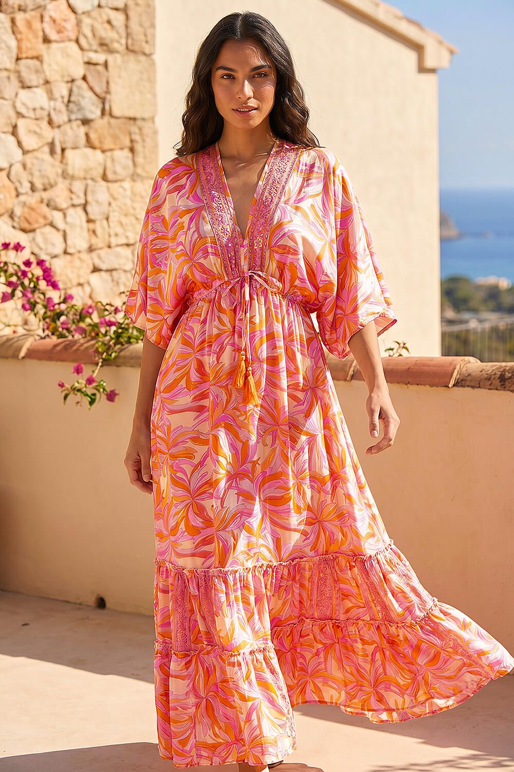 Roman Floral Boho Maxi Dress