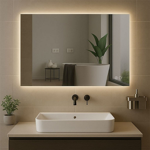 Miroir à bord poli 120x60 cm avec rétroéclairage périmétrique, interrupteur tactile et système antibuée