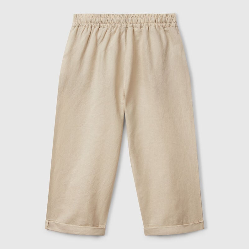 Trousers in linen blend with drawstring