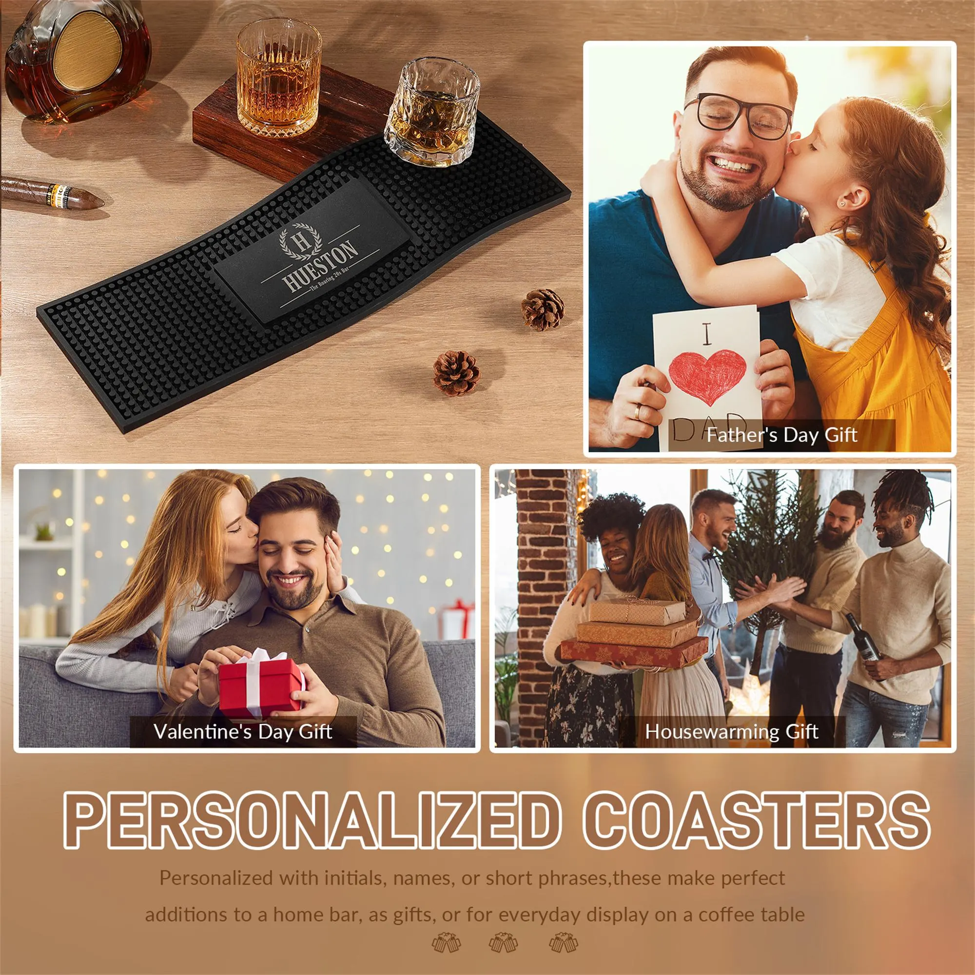 Personalized Bar Mat with Name, Custom Logo Bar Rubber, Silicone Barware Gift, Pub Accessories, Rubber Bar Mat, Home Bar Gift