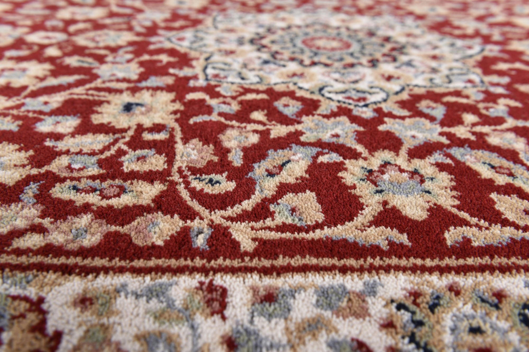 DOLNA - Tapis d'orient floral, tissé, laine naturelle rouge 060x120 cm