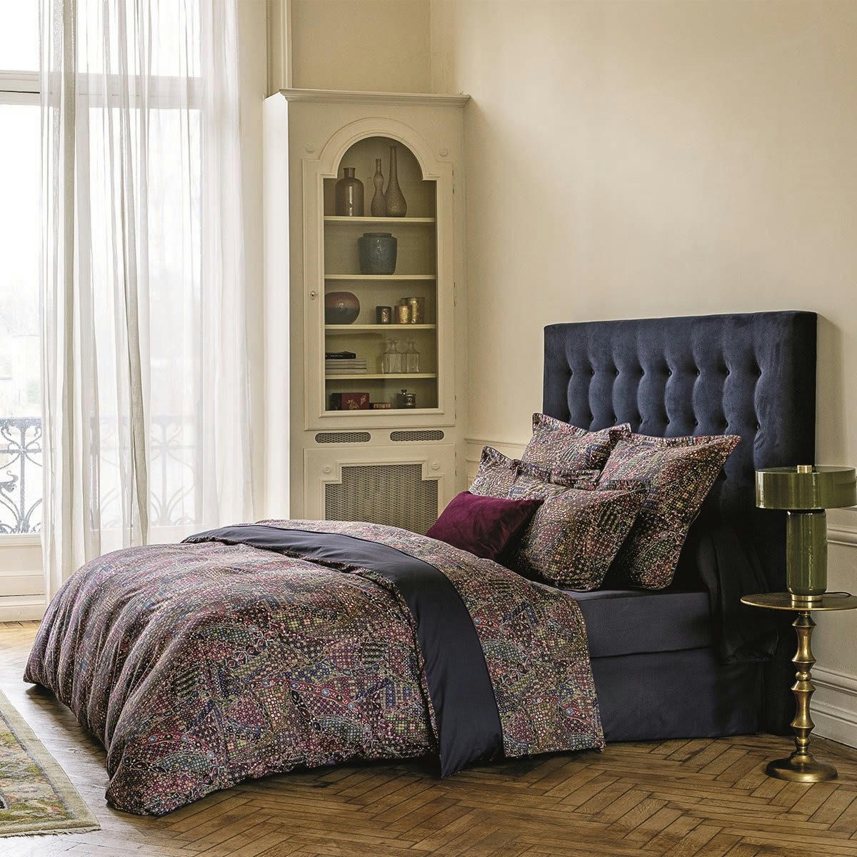 PALAIS - Drap housse satin bleu foncé 140x200 cm