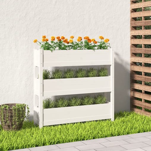 NNEVL Planter White 112x25x104.5 cm Solid Wood Pine