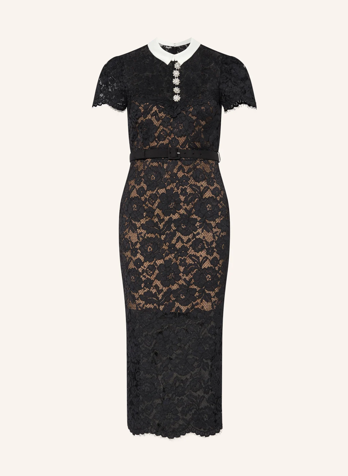self-portrait Hemdblusenkleid aus Spitze mit Schmucksteinen