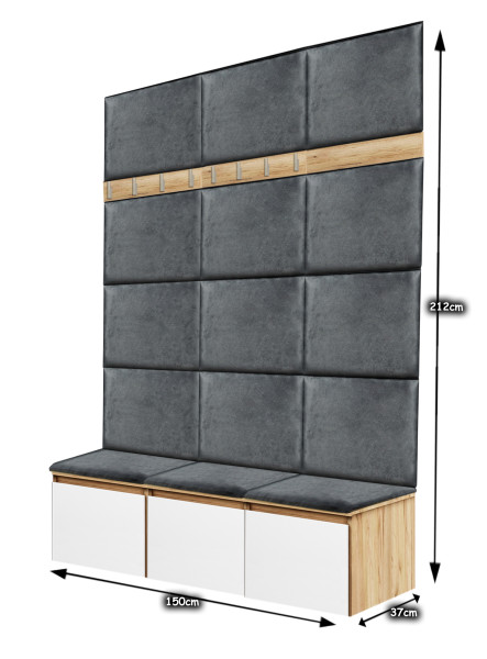Zestaw Do Przedpokoju 12P12 Dąb Craft Złoty/Białt Mat/Szary 150X37X212 Cm