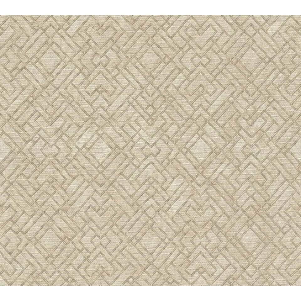 Livingwalls behang grafisch motief goud en beige - 53 cm x 10.05 m
